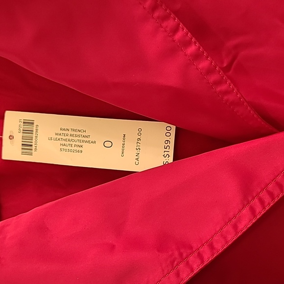Chico's Women's Size 4/6 Pink Hooded Button Up Rain Trench Coat Jacket - Picture 7 of 8